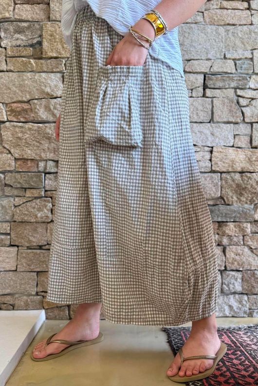 Arbi Gingham Pocket Culotte Pant Mocha